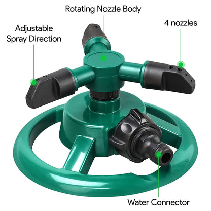 SS Automatic 360° Lawn Sprinkler 3 Arm 4 Nozzle for Watering Garden Plants/Pipe Hose Irrigation Yard Water Sprayer