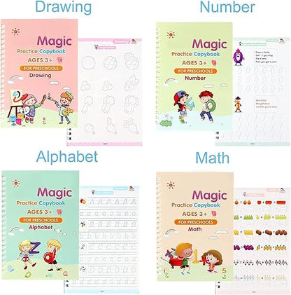 Magic Book for Kids, Sank Magic Practice Copybook, (4 Book+10 Refill+1 Pen+1 Grip)