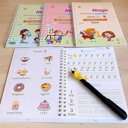 Magic Book for Kids, Sank Magic Practice Copybook, (4 Book+10 Refill+1 Pen+1 Grip)